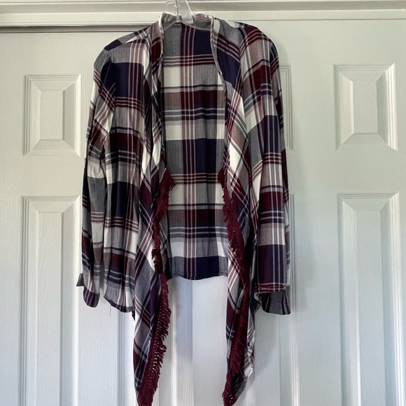 Plaid Fringe Open Cardigan - Picture 1 of 4